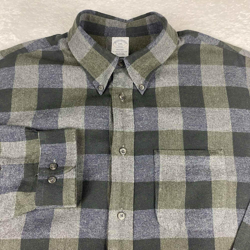 Brooks Brothers Shirt Mens XXL Blue/Gray/Green Checks Regent Soft Cotton